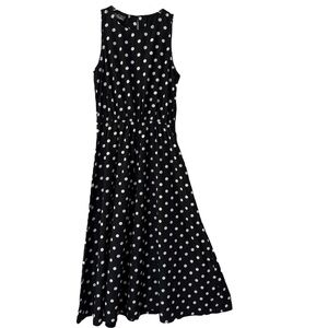 Black & White Polka Dot Crewneck Sleeveless Maxi 90s Y2K Dress Fits Like Small